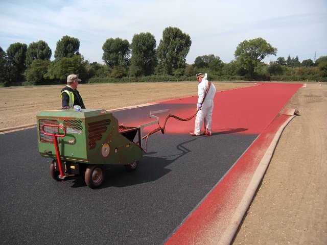 Athletics track being coated