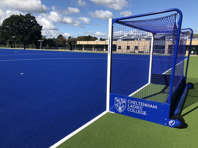 Blue and green synthetic hockey pitch